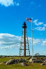 American Flag Waves By Marblehead Light Skeletal Tower
